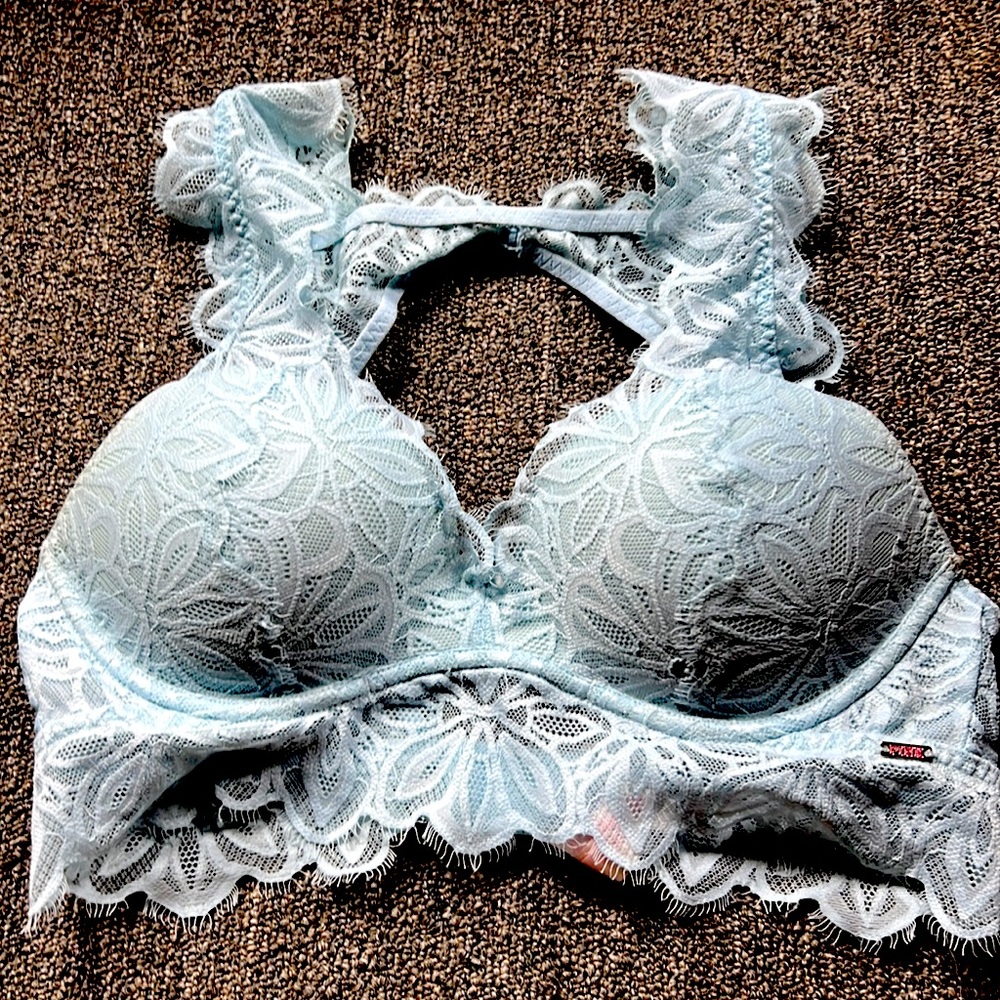 PINK Light Blue Lace Bra